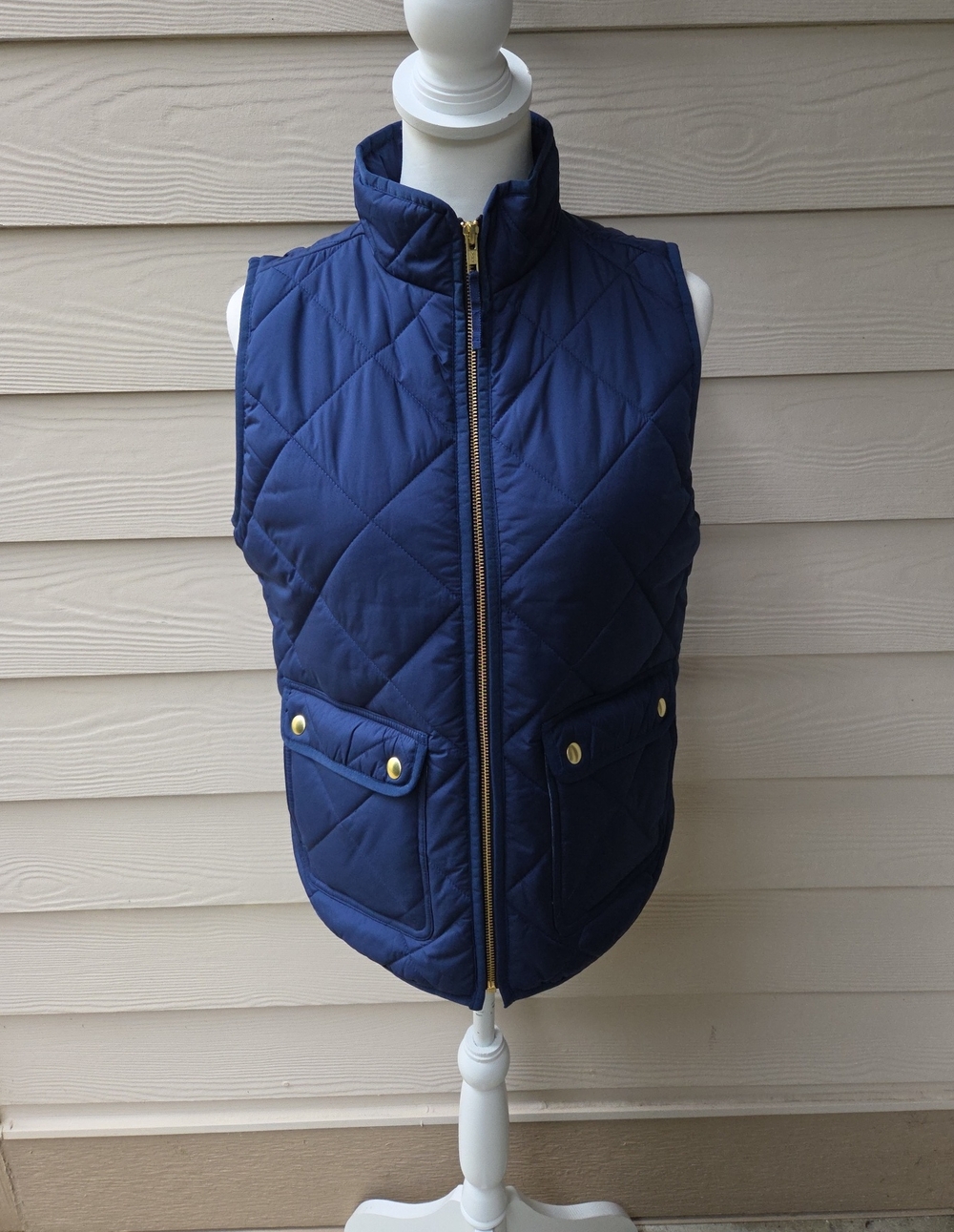 J.Crew Quilted Navy Puffer Vest | Gold-Tone Hardware Size Small